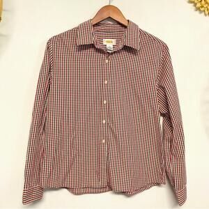 Talbots Red Navy Gingham Button Down Top Medium Plaid Picnic